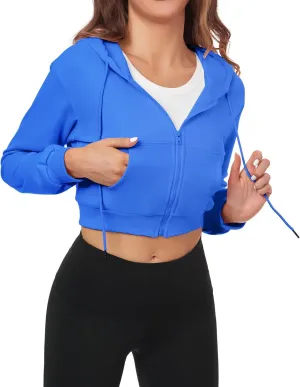 Cropped Zip Up Hoodie Women Jacket Top Sweatshirt Casual Basic Gym Workout Sport