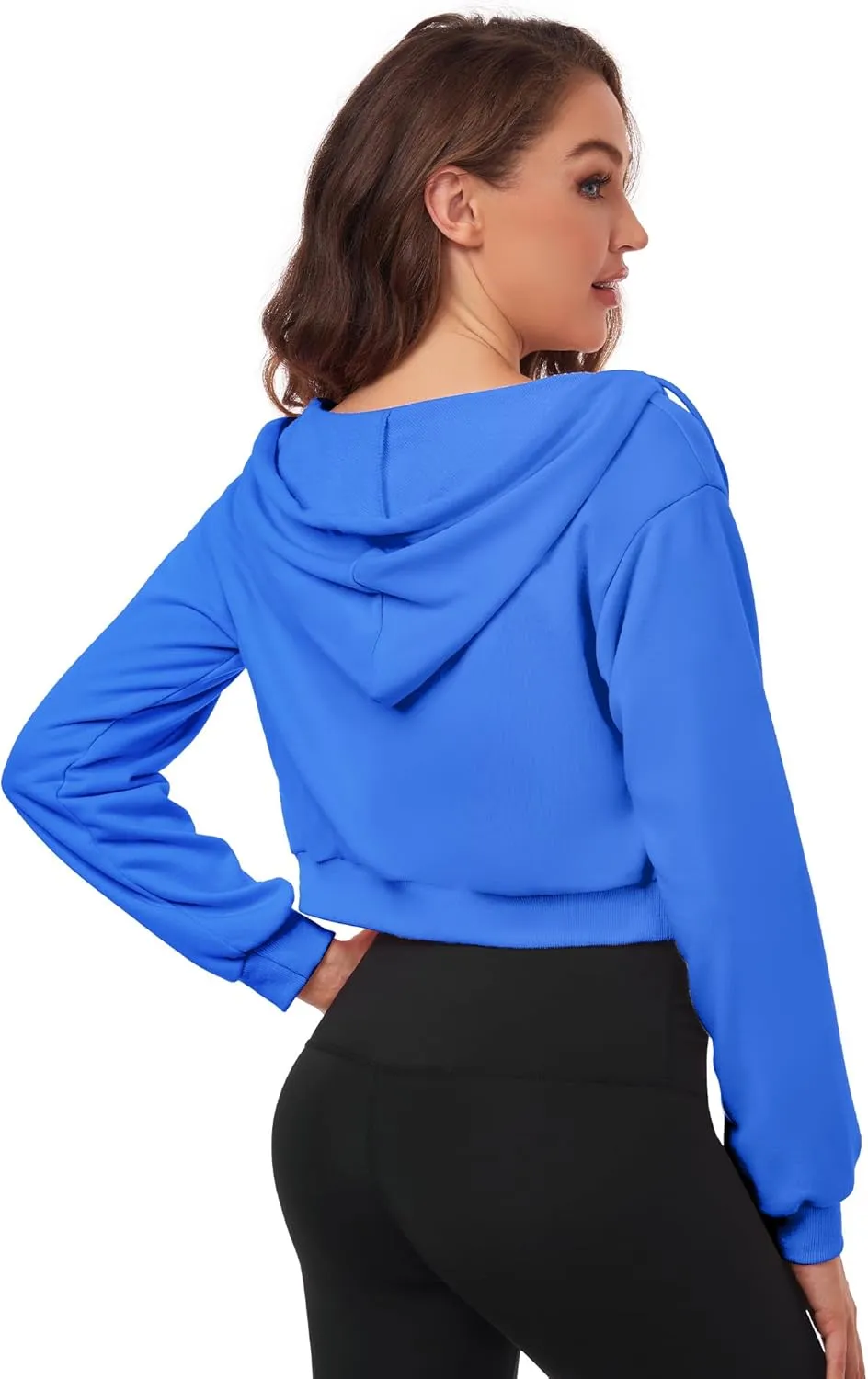 Cropped Zip Up Hoodie Women Jacket Top Sweatshirt Casual Basic Gym Workout Sport