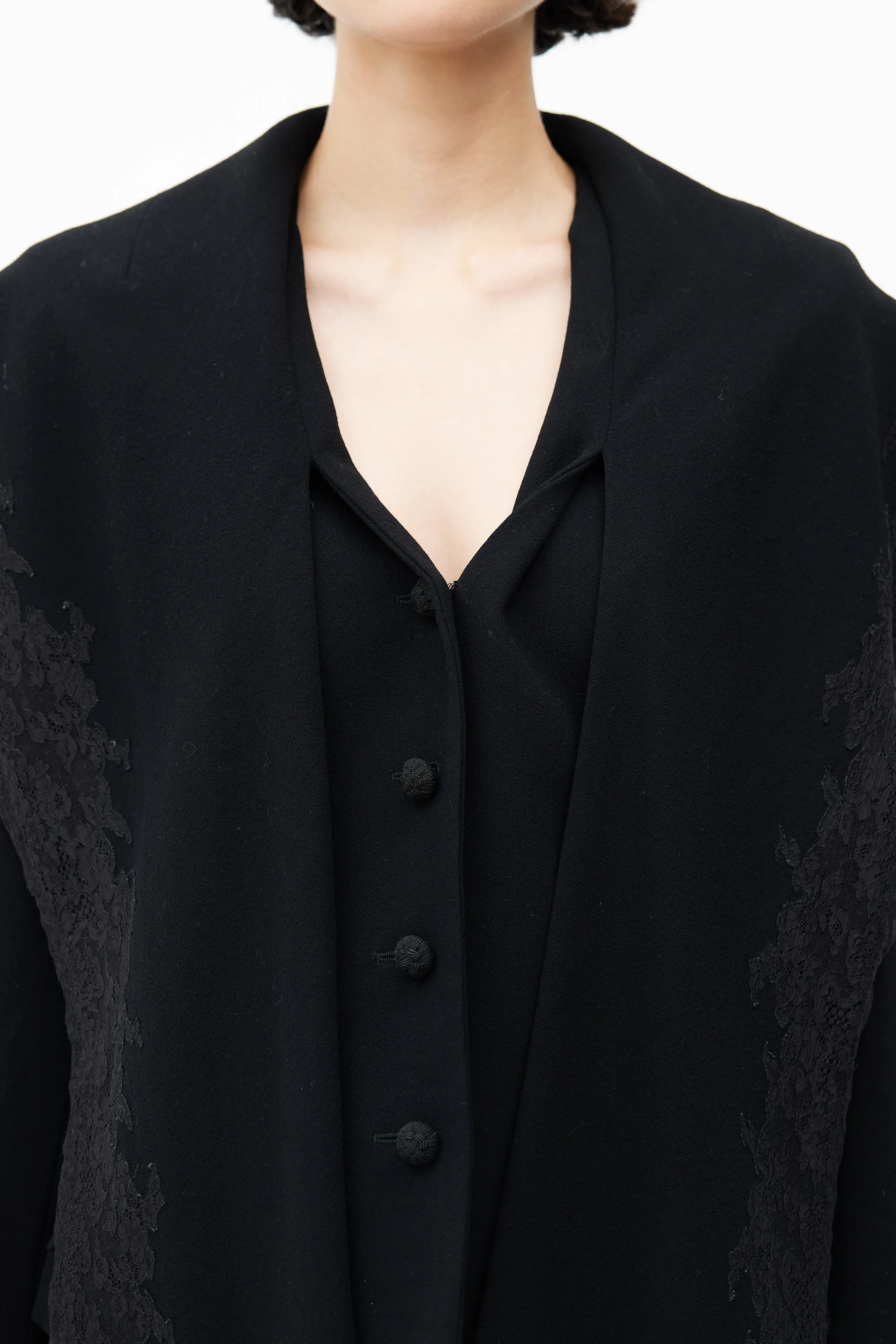 FW 1998 Black Wool & Lace Shawl Collar Blazer