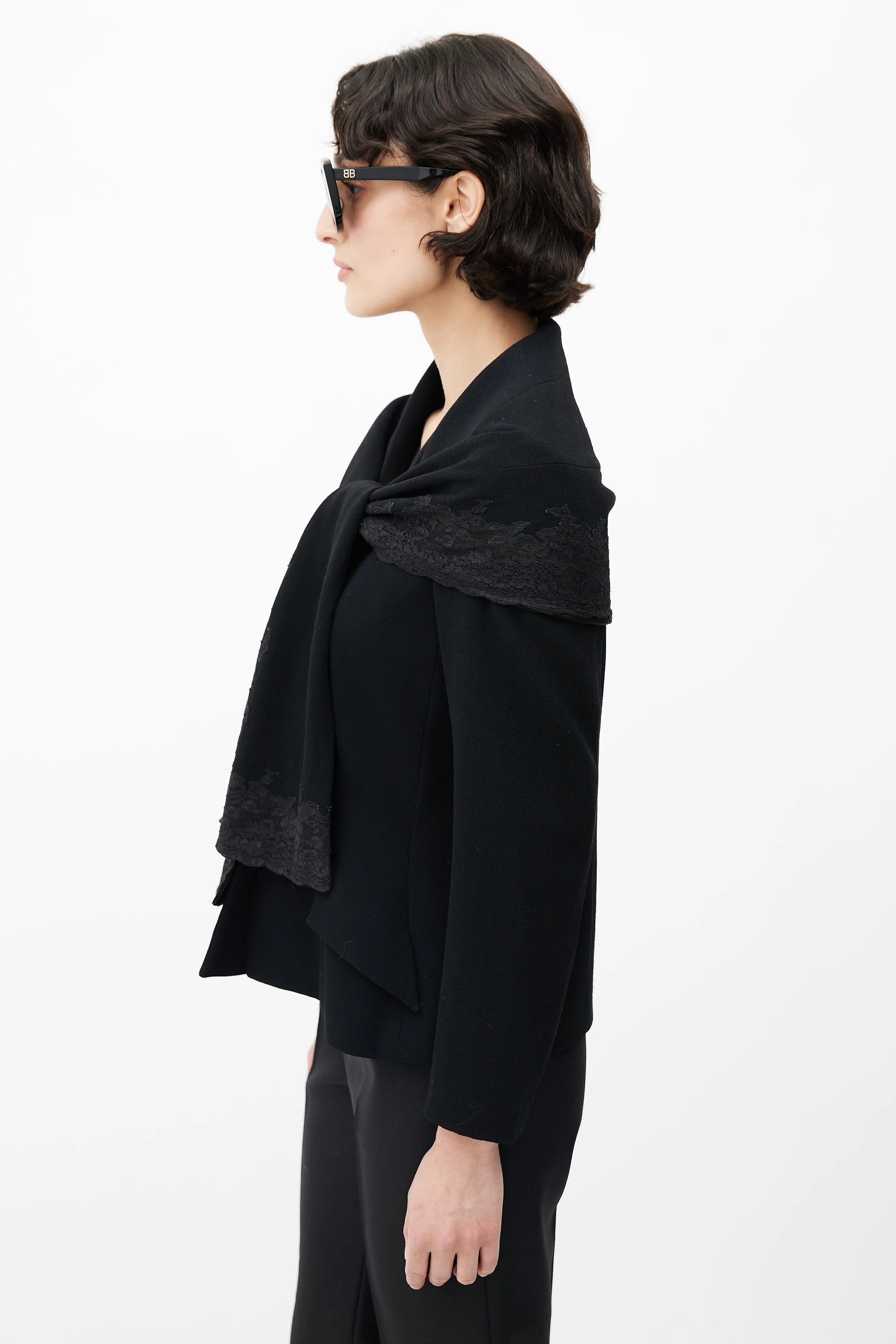 FW 1998 Black Wool & Lace Shawl Collar Blazer