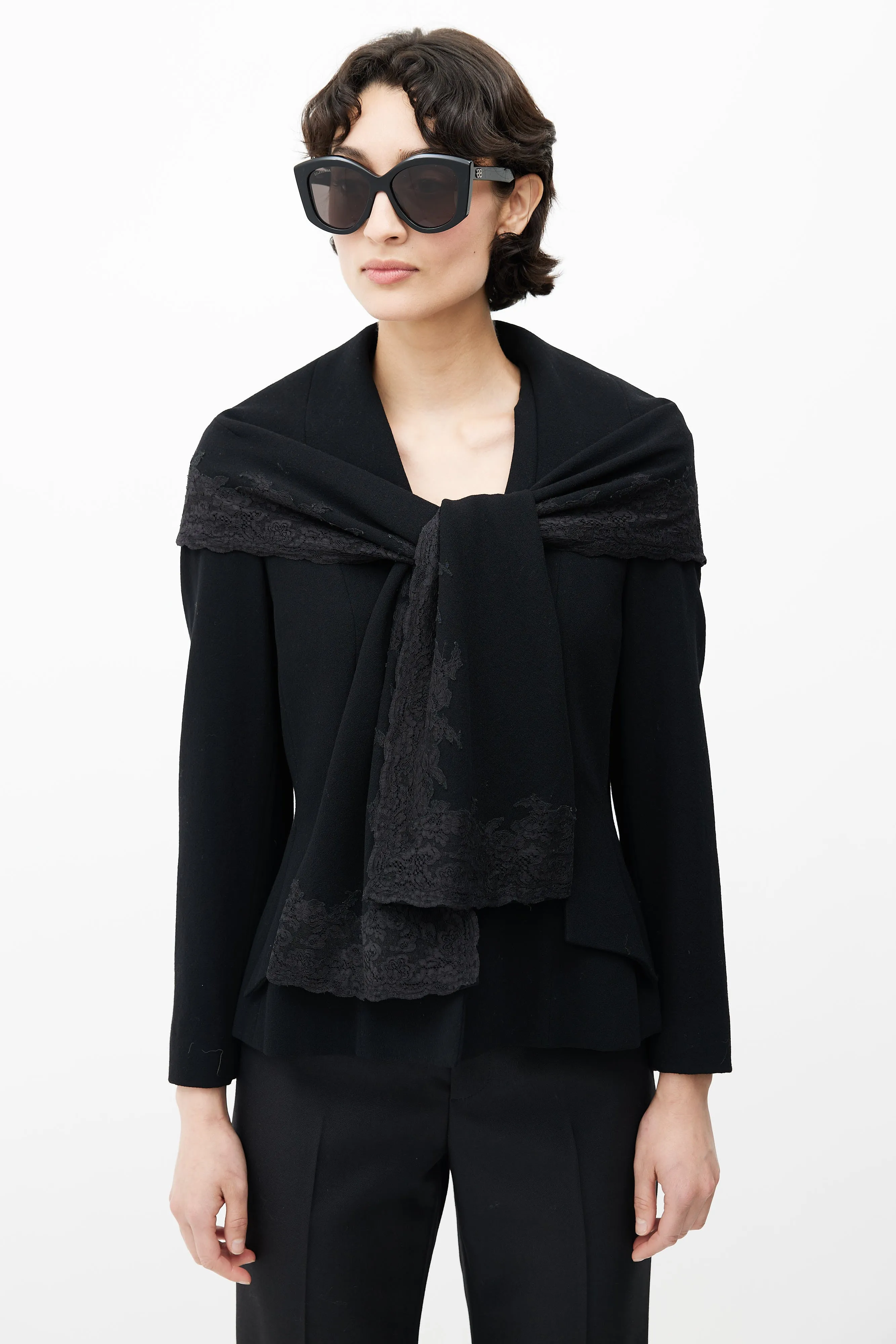 FW 1998 Black Wool & Lace Shawl Collar Blazer