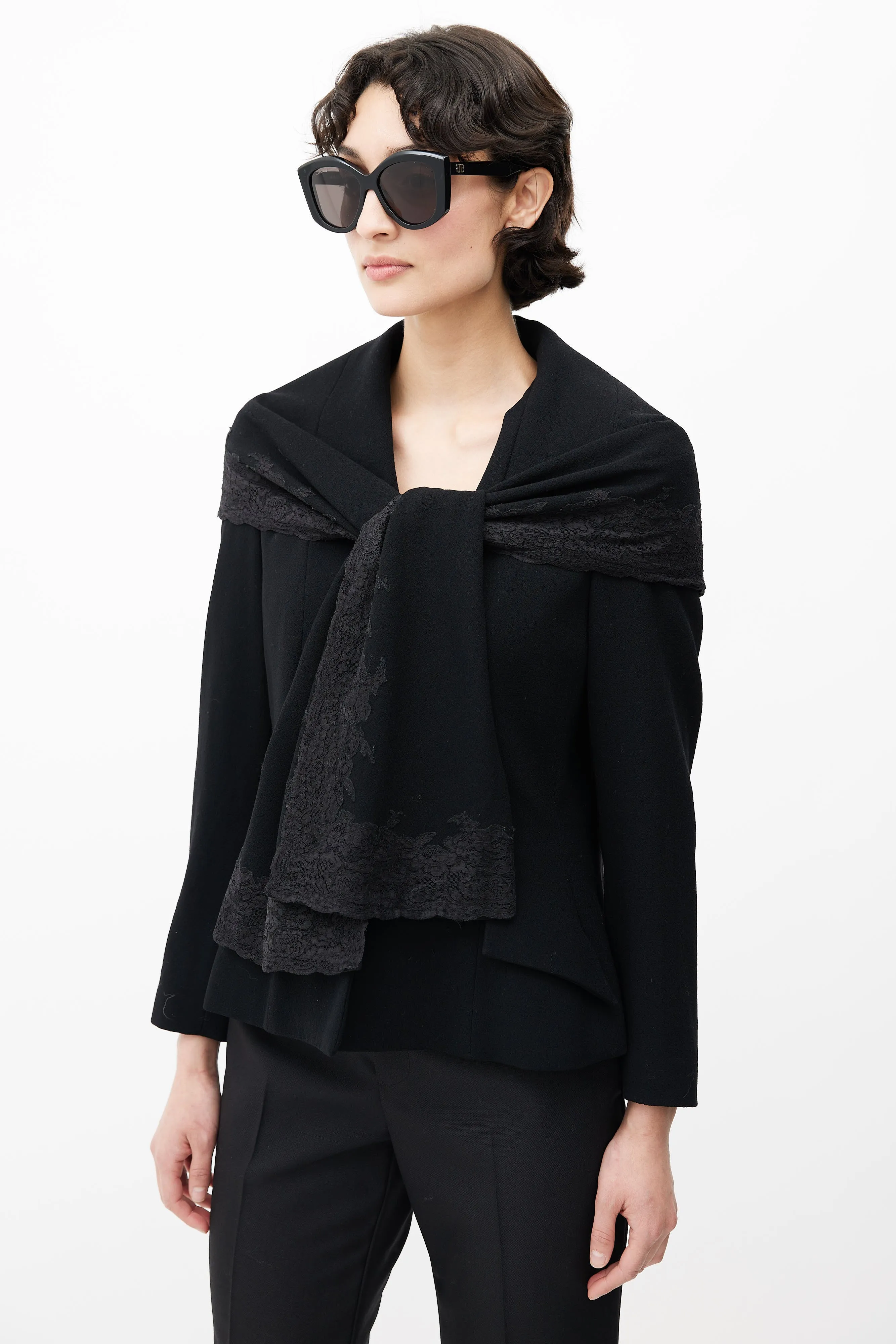 FW 1998 Black Wool & Lace Shawl Collar Blazer