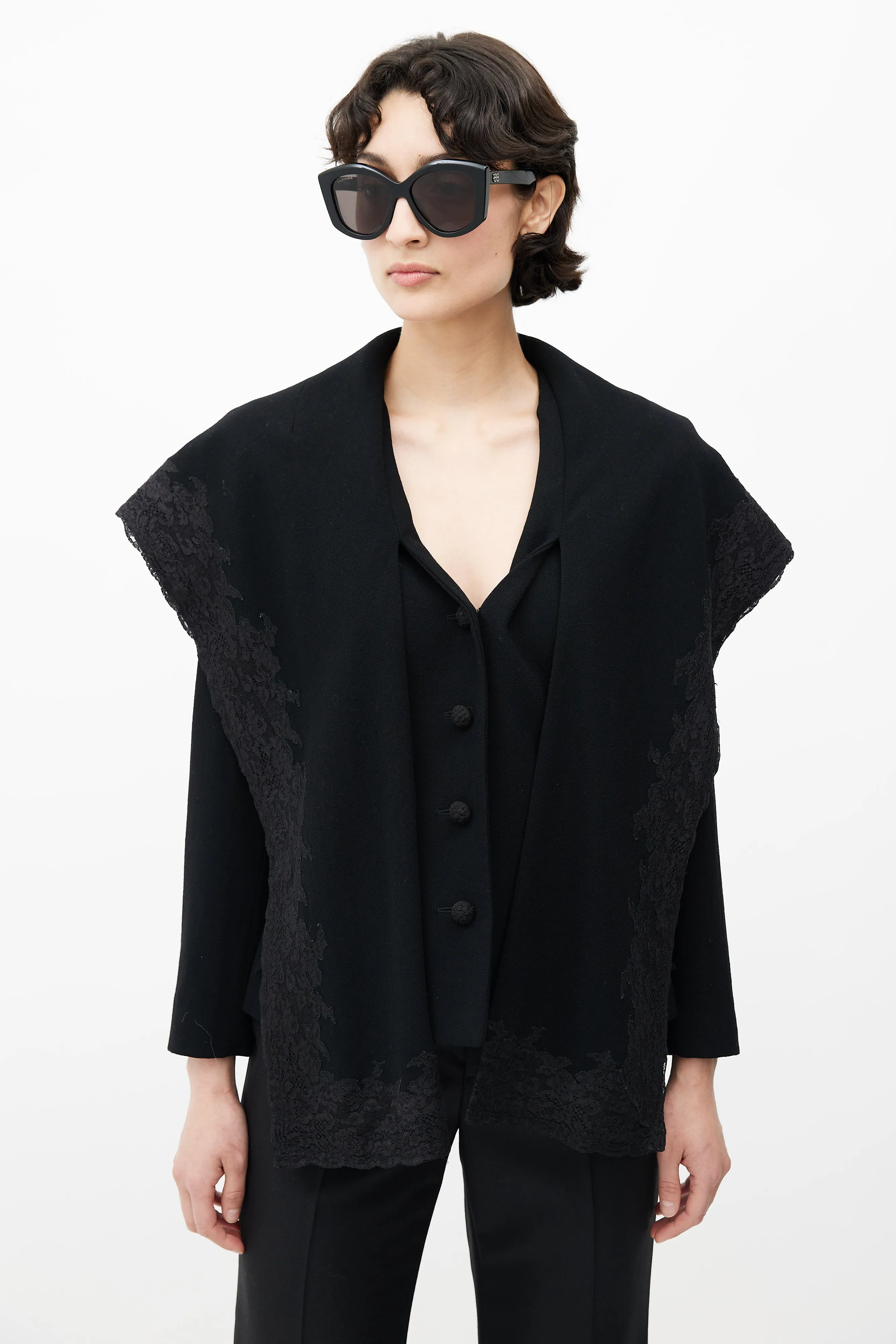 FW 1998 Black Wool & Lace Shawl Collar Blazer