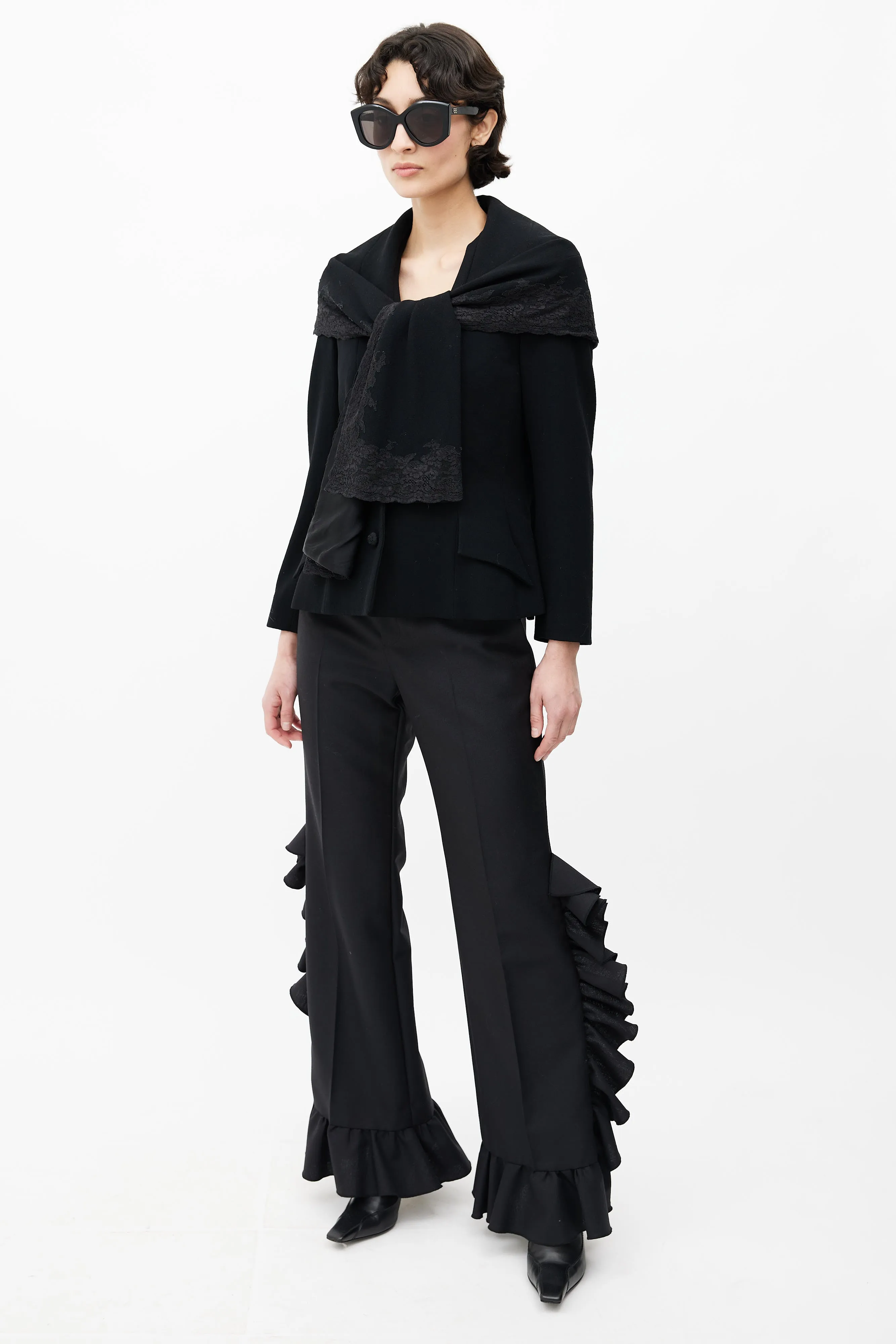 FW 1998 Black Wool & Lace Shawl Collar Blazer