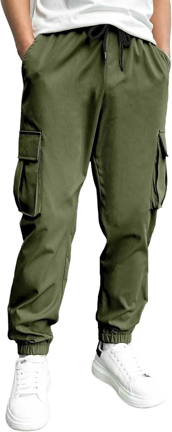 HOTake Men's Casual Cargo Pants Elastic Waist Drawstring Tapered Pants for Men Joggers Hiking Pants with Multi Pockets