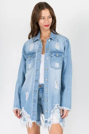 Light Blue Distressed Denim Shirt - Final Sale