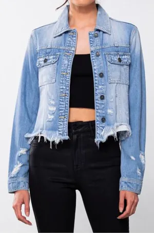 Light Blue Distressed Jean Jacket