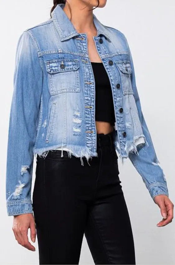 Light Blue Distressed Jean Jacket