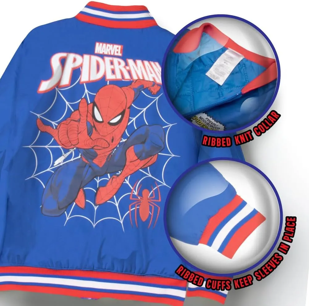 Marvel Superheroes Boy's Bomber Jacket - Spider-Man, Miles Morales, Black Panther, Ghost-Spider, Venom Bomber Jacket for Kids