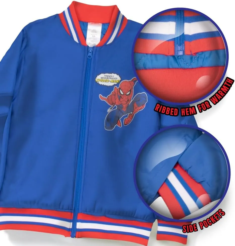 Marvel Superheroes Boy's Bomber Jacket - Spider-Man, Miles Morales, Black Panther, Ghost-Spider, Venom Bomber Jacket for Kids