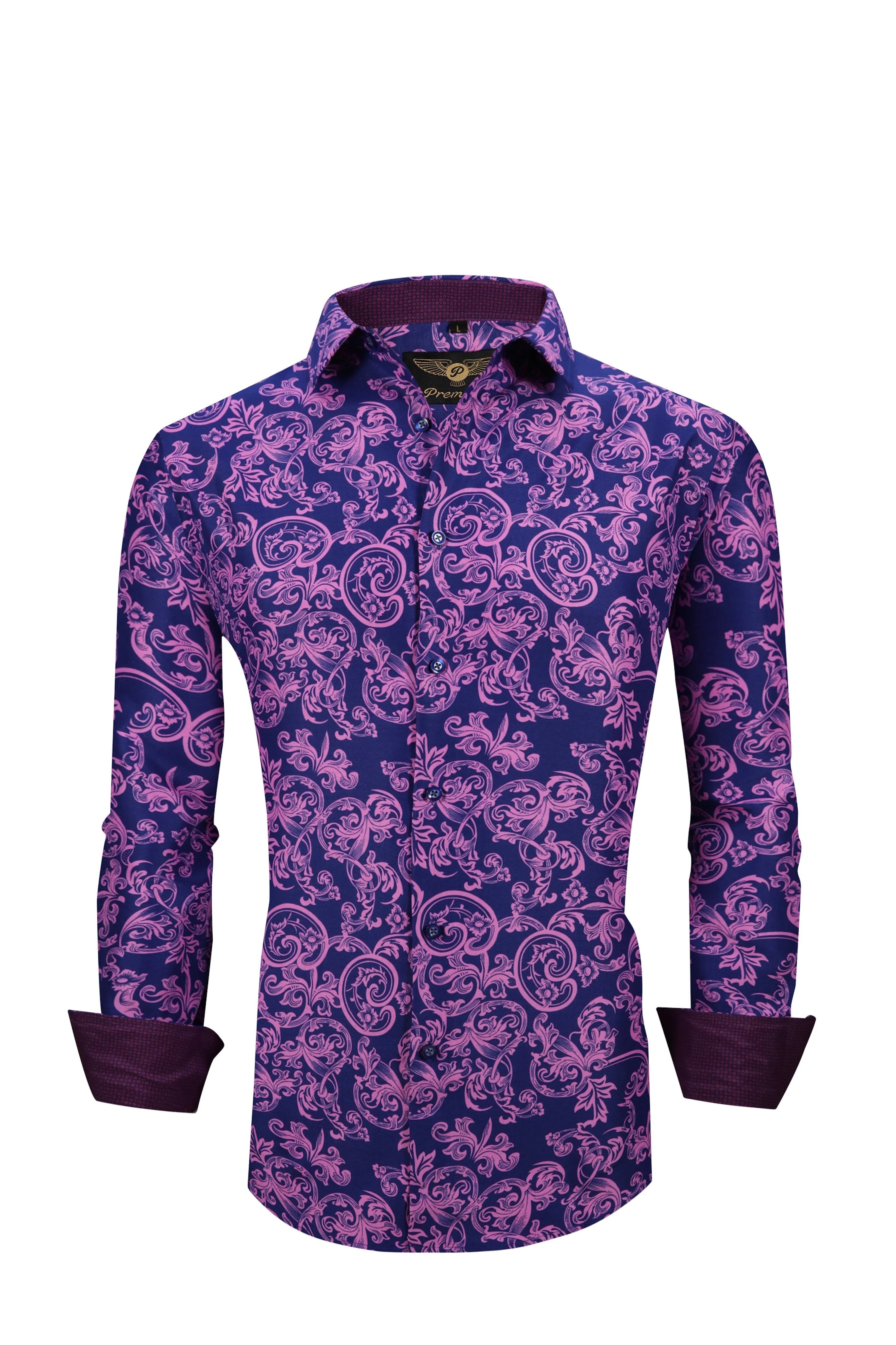 Men PREMIERE Long Sleeve Button Up Dress Shirt Purple Paisley
