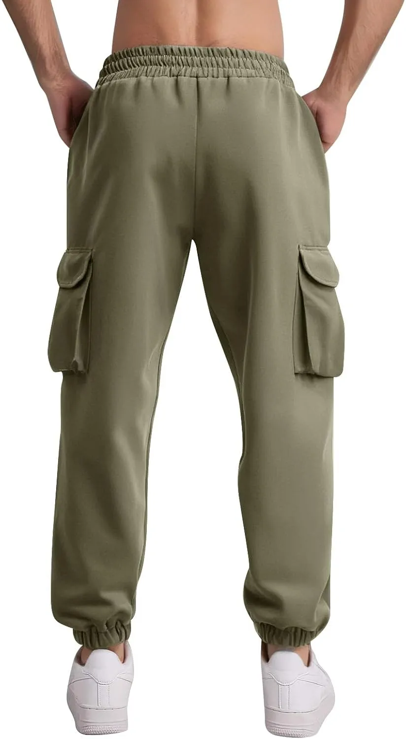 Mencomfy Cargo Pants Casual Stretch Slim Fit Hiking Pant Drawstring Athletic Joggers with Multi Pockets Tapered Trousers