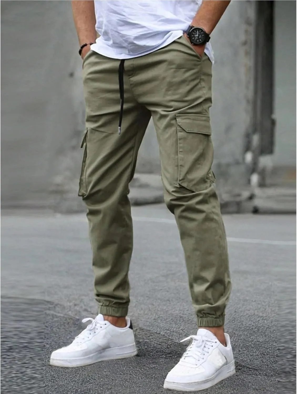 Mencomfy Cargo Pants Casual Stretch Slim Fit Hiking Pant Drawstring Athletic Joggers with Multi Pockets Tapered Trousers