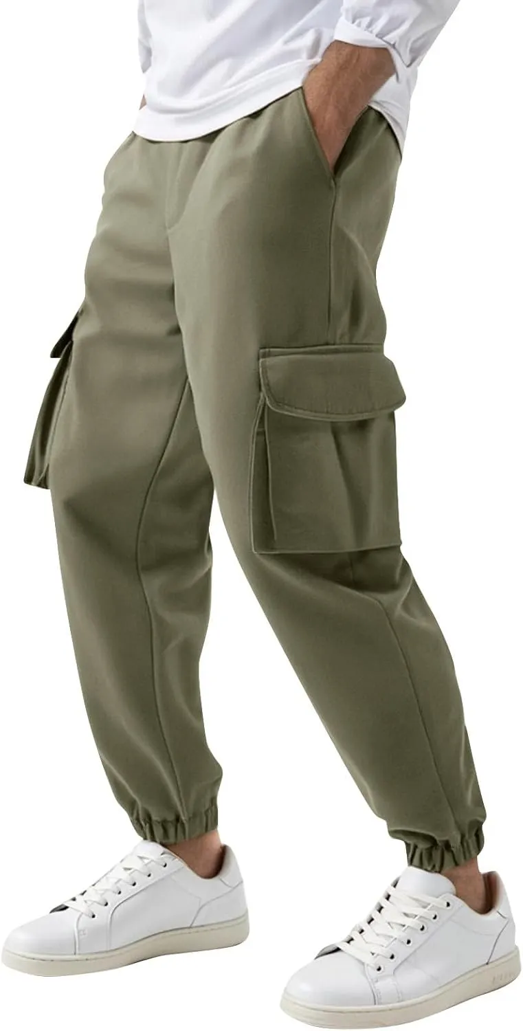 Mencomfy Cargo Pants Casual Stretch Slim Fit Hiking Pant Drawstring Athletic Joggers with Multi Pockets Tapered Trousers