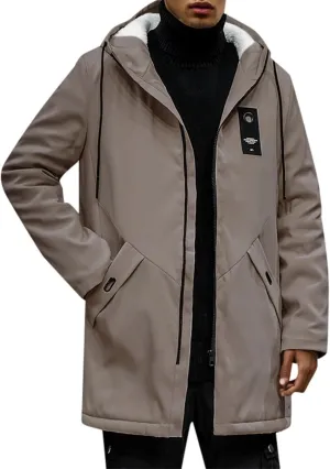 Mens 2024 Winter Hooded Trench Coats Stylish Long Zip Windbreaker Jacket Plus Size Windproof Outdoor Hiking Travel Overcoats