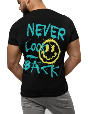 Men's Black Never Look Back Graphic Tshirt Front and Back Design (L)