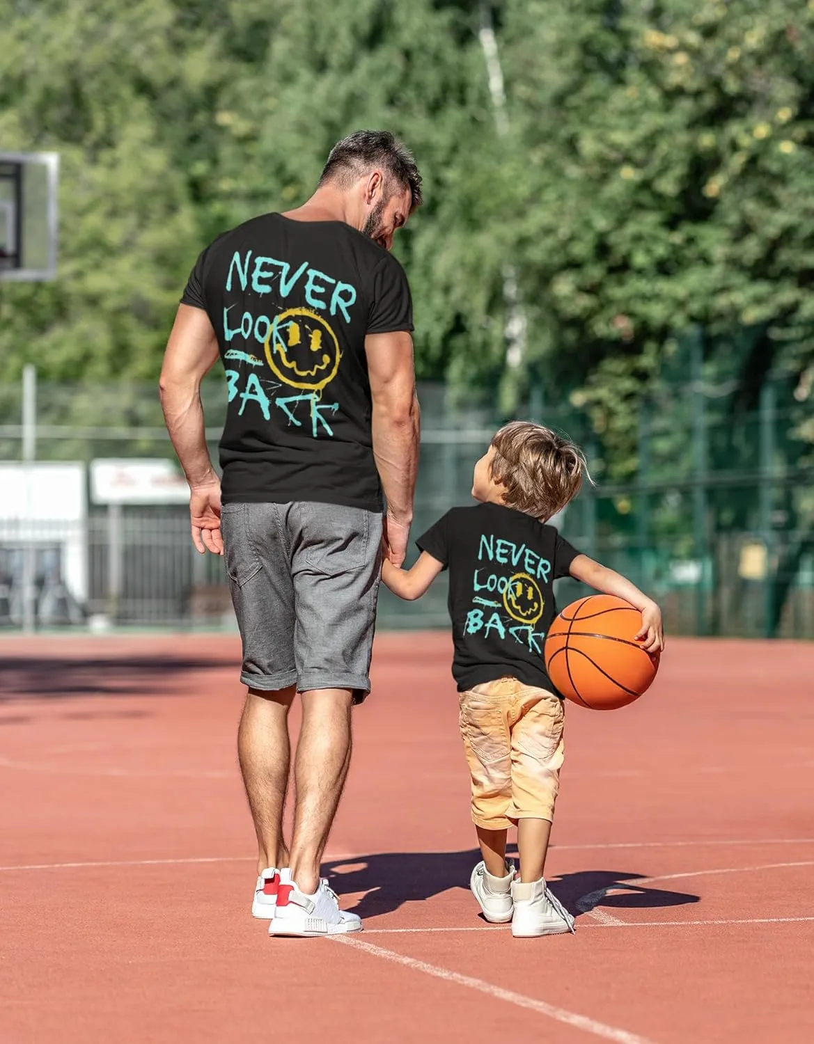 Men's Black Never Look Back Graphic Tshirt Front and Back Design (L)