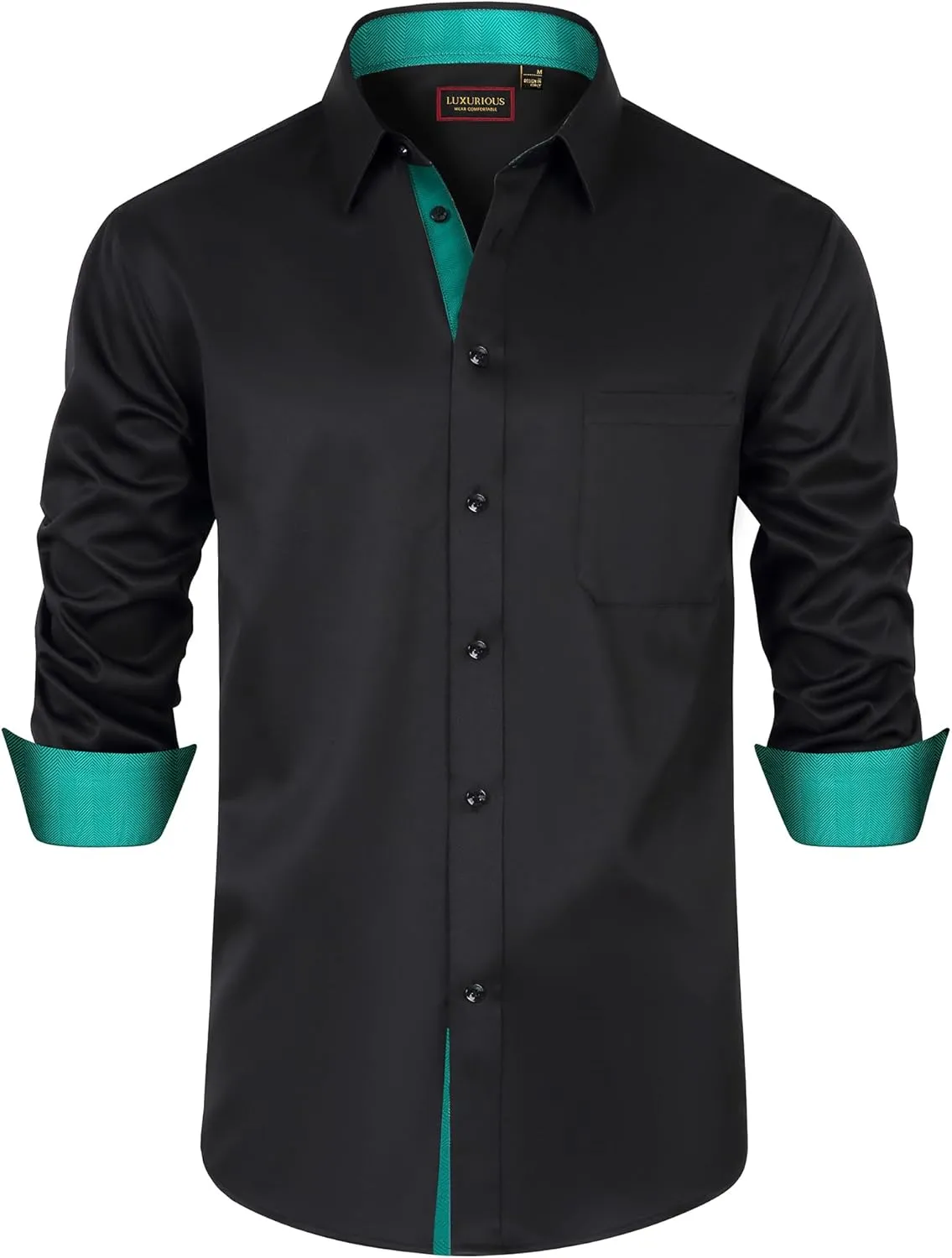 Mens Dress Shirts Long Sleeve Dress Shirts for Men Inner Contrast Button Down Casual Shirts for Men Big and Tall