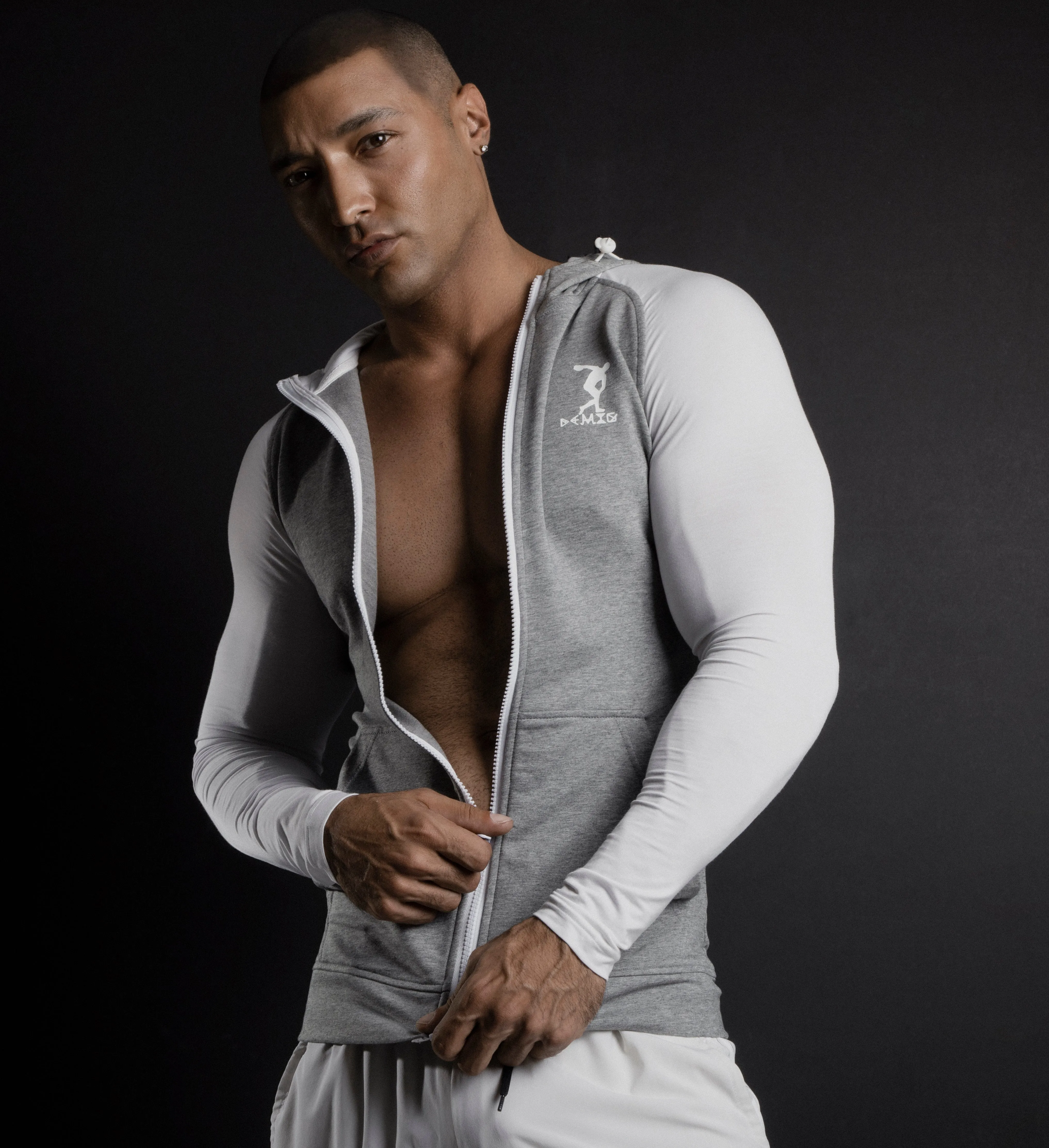 Mens Gray Zip Up Hoodie Slim Fit with Kanga Pockets Made with Organic Cotton and Microfiber