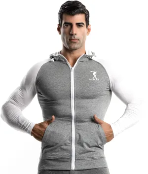 Mens Gray Zip Up Hoodie Slim Fit with Kanga Pockets Made with Organic Cotton and Microfiber