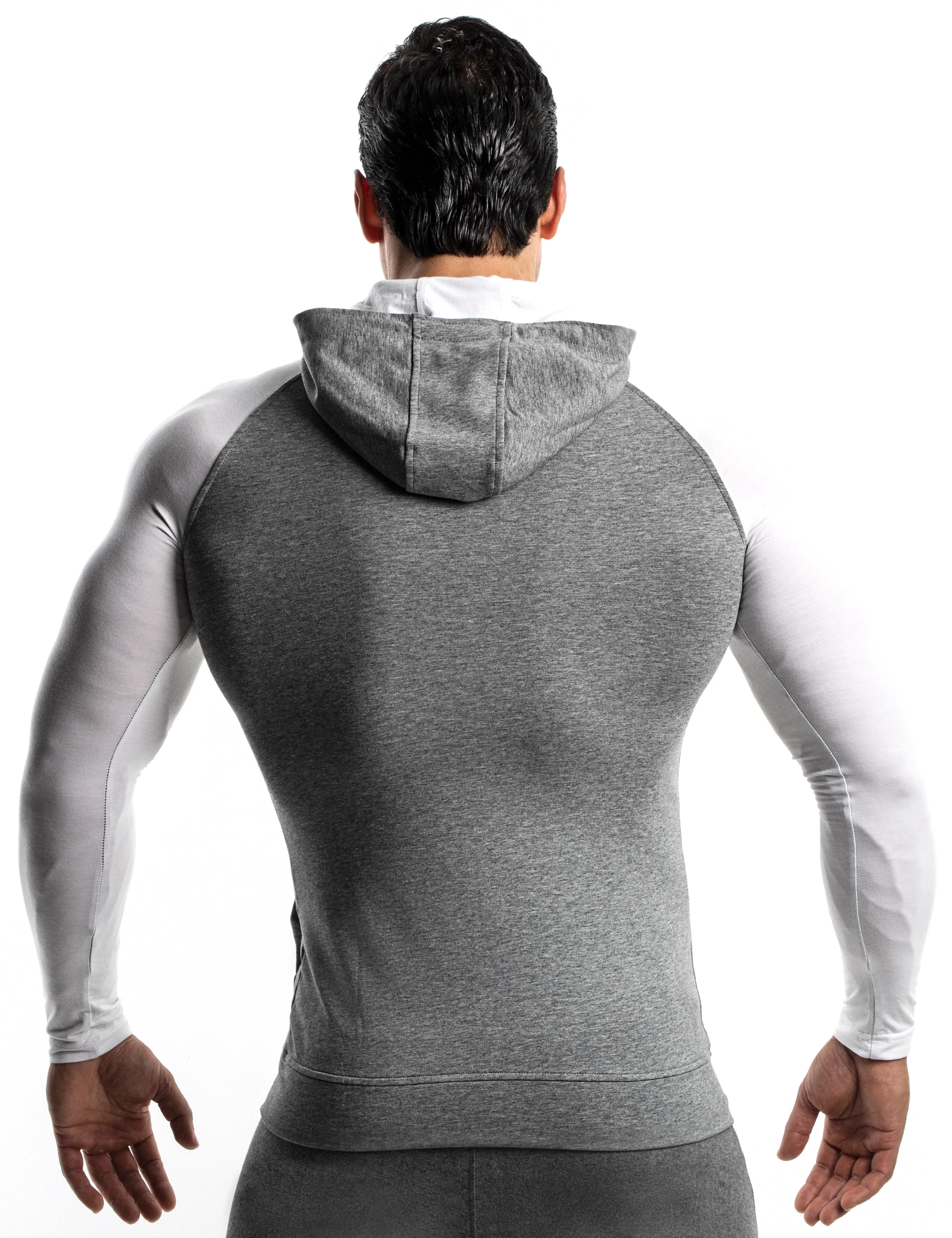 Mens Gray Zip Up Hoodie Slim Fit with Kanga Pockets Made with Organic Cotton and Microfiber