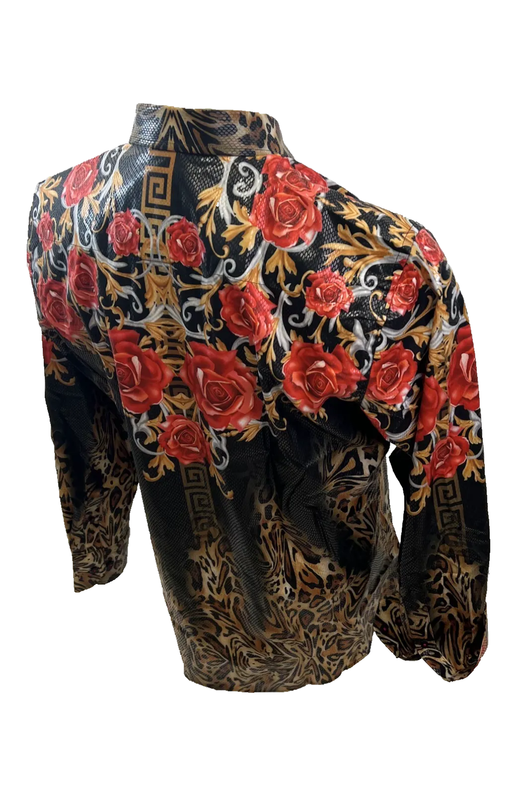 Men's Long Sleeve Button Down Dress Shirt Black Red Gold Leopard Floral Geometric