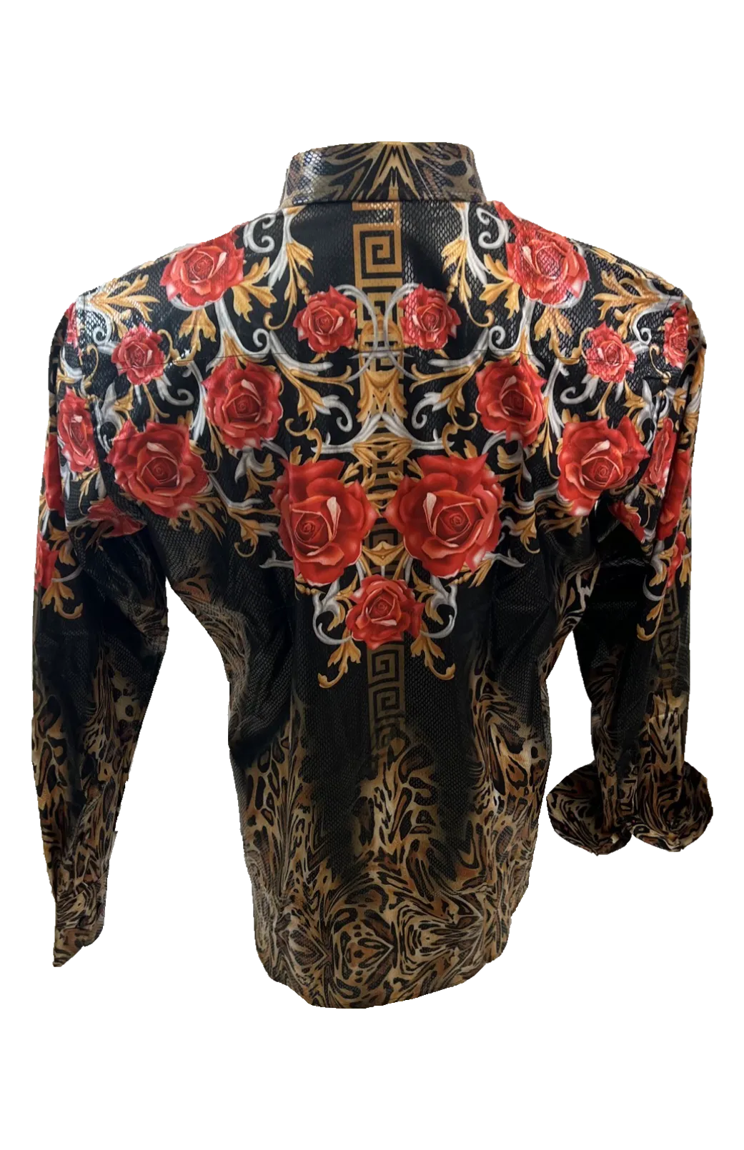 Men's Long Sleeve Button Down Dress Shirt Black Red Gold Leopard Floral Geometric