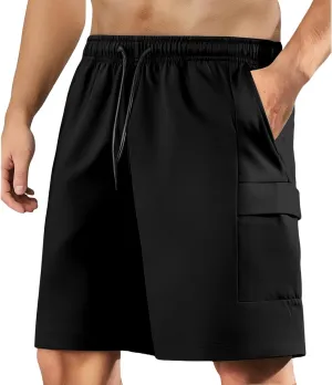 Mens Summer Cargo Shorts Stretch Drawstring Joggers Shorts Lightweight Quick Dry Water-Resistant Pants with Pockets