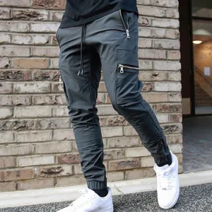 Men's zipper multi-pocket trousers