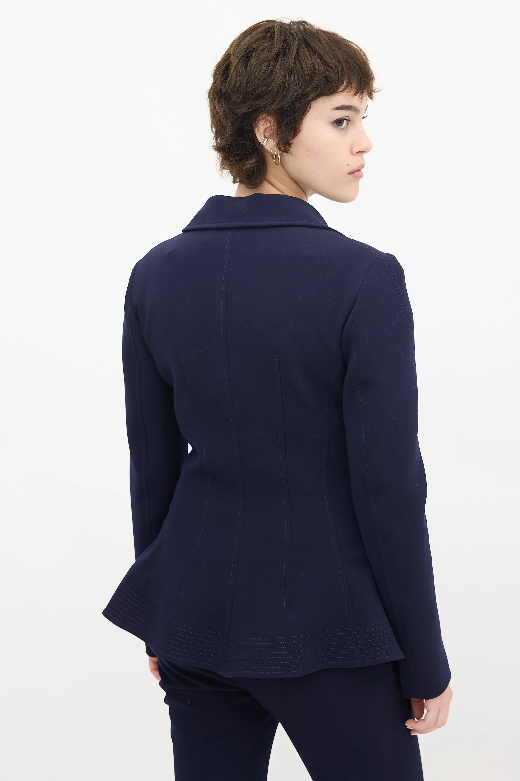 Navy Wool & Nylon Flared Waist Suit