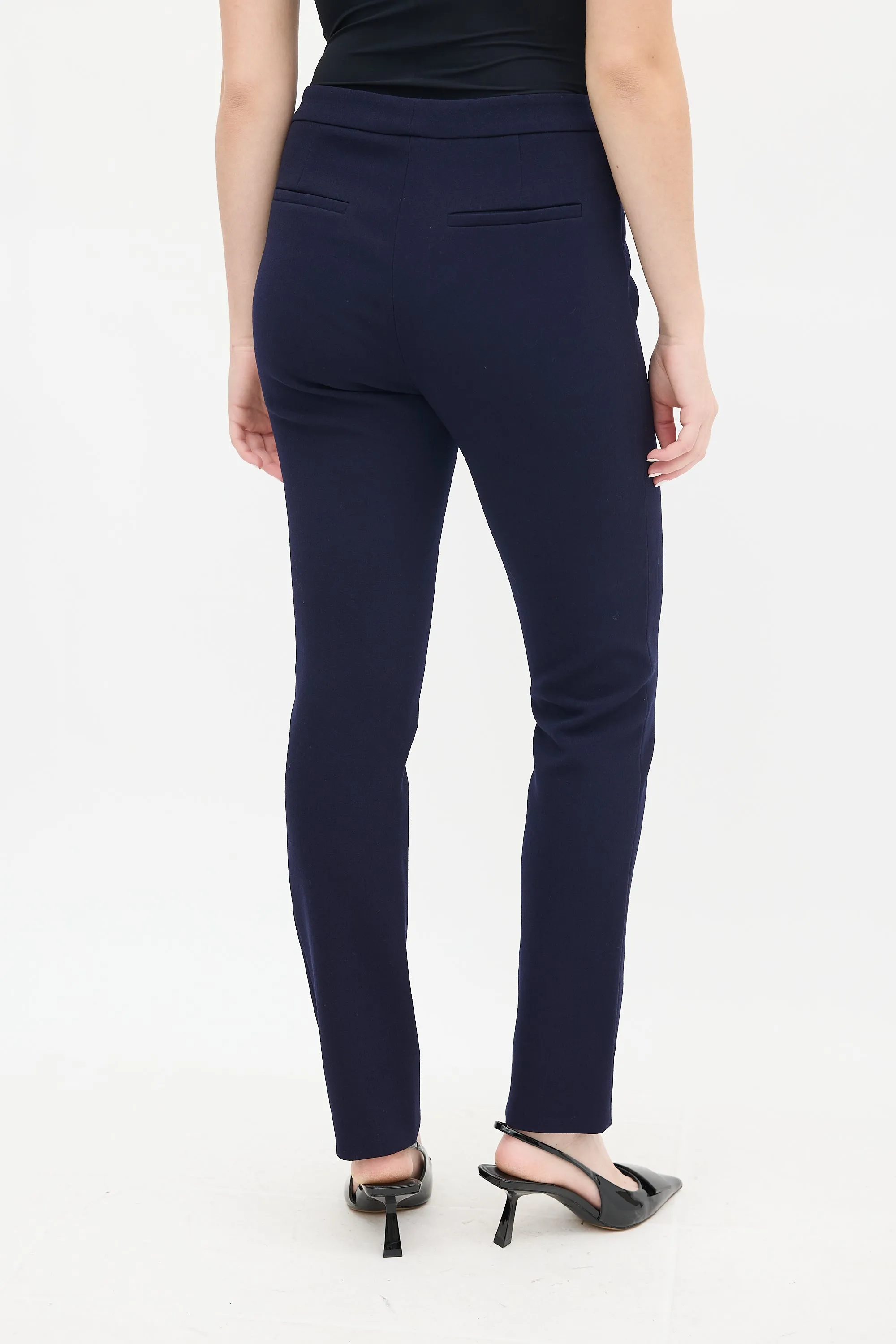 Navy Wool & Nylon Flared Waist Suit