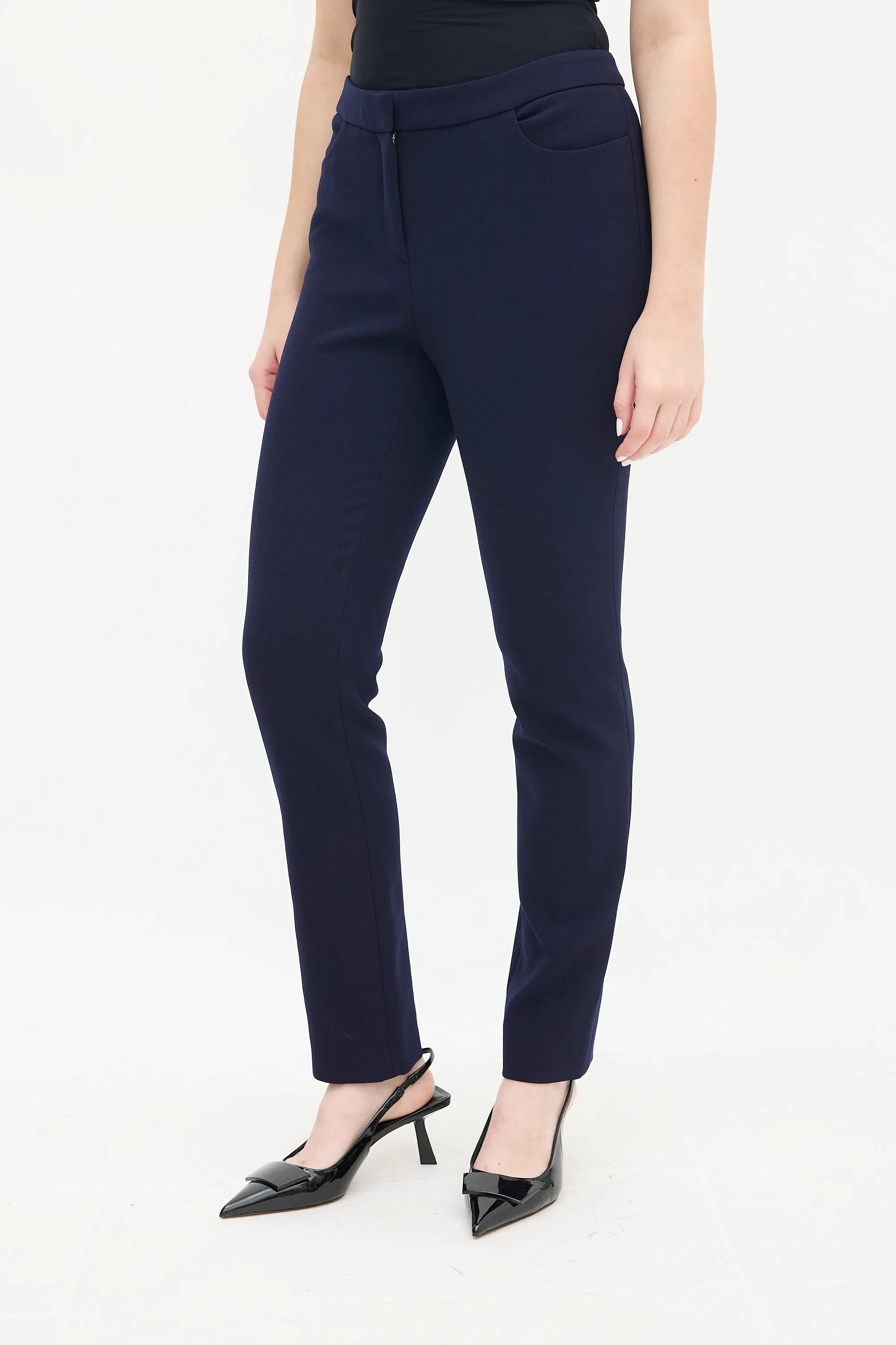 Navy Wool & Nylon Flared Waist Suit