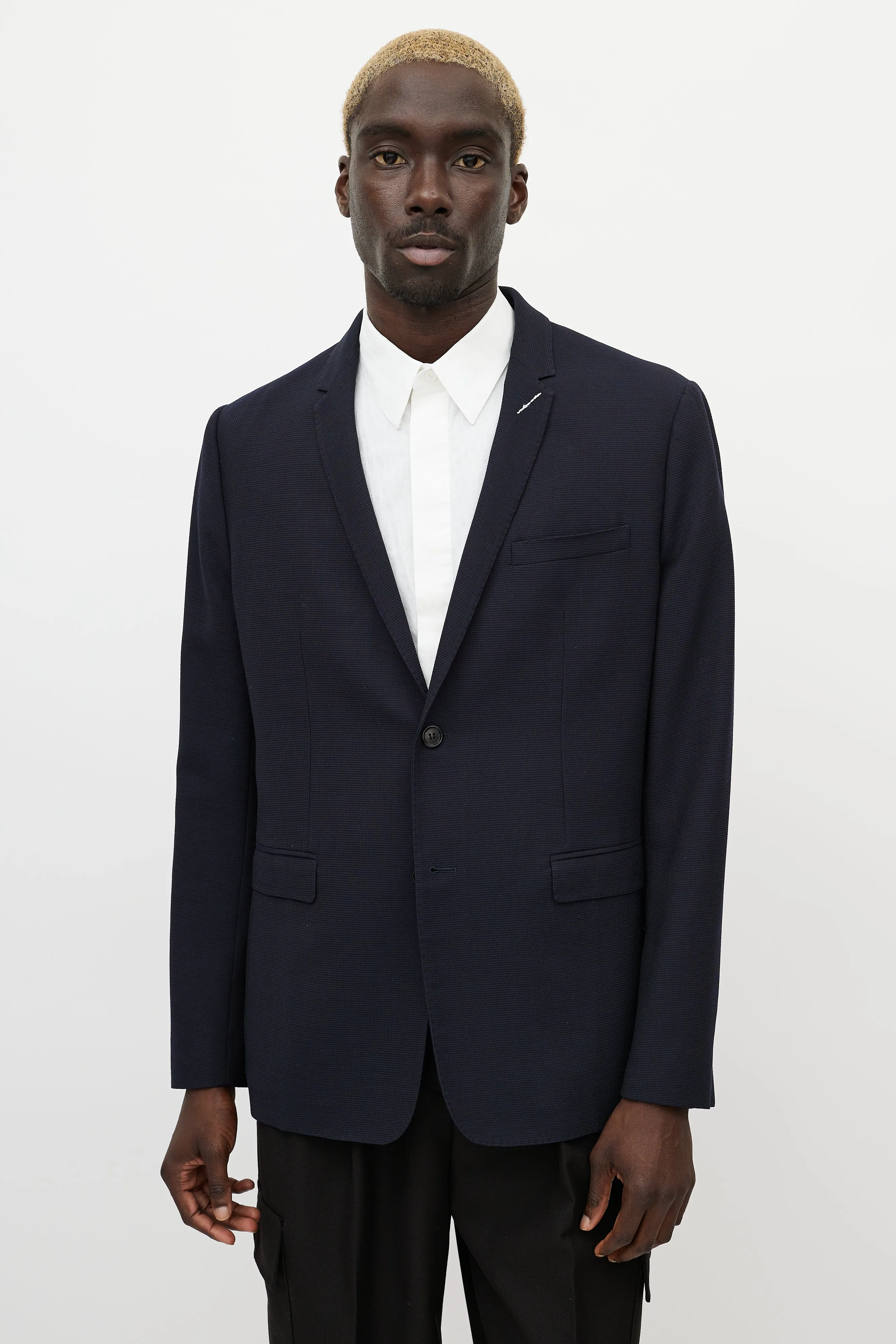Navy Wool & White Stitch Blazer