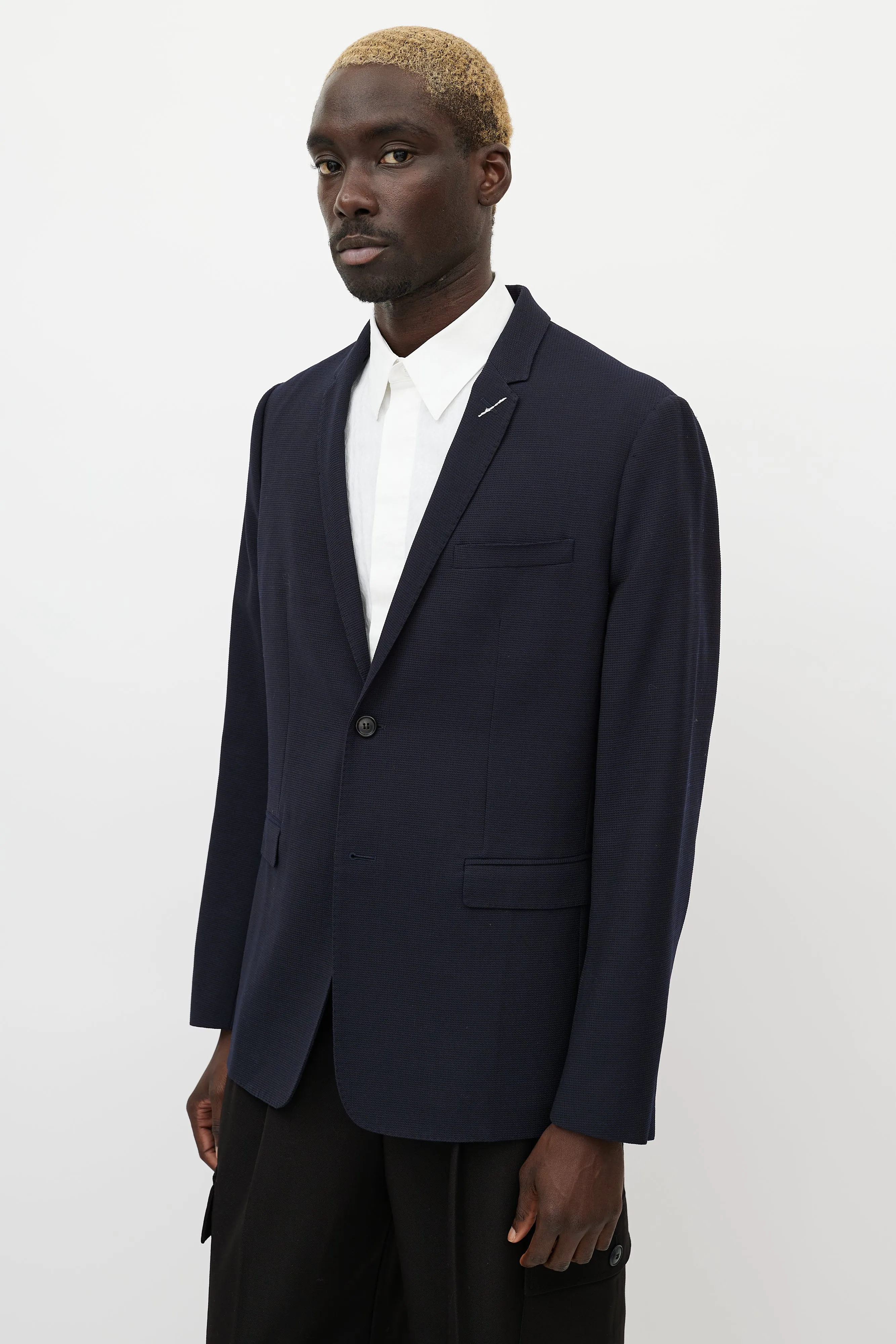 Navy Wool & White Stitch Blazer