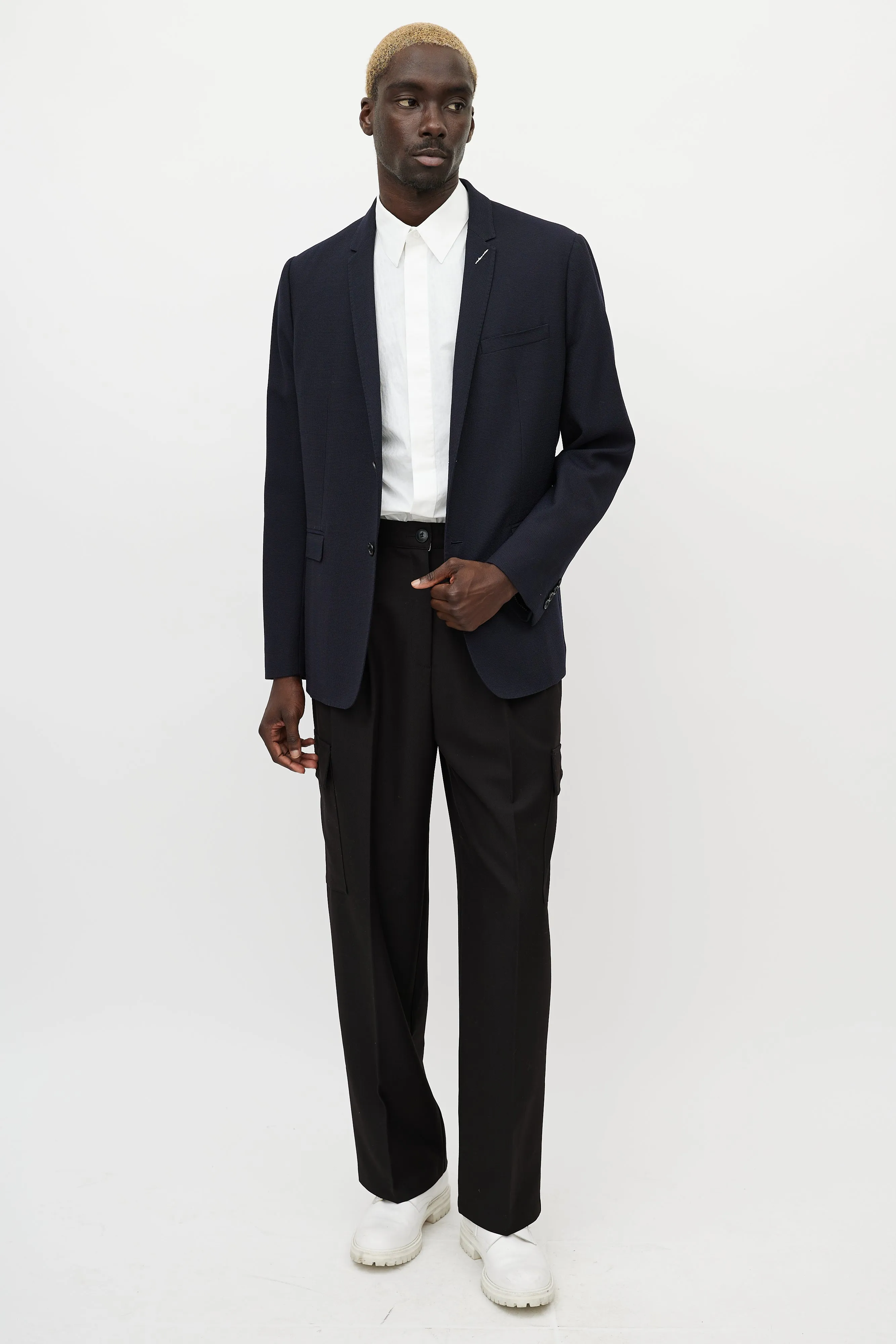 Navy Wool & White Stitch Blazer