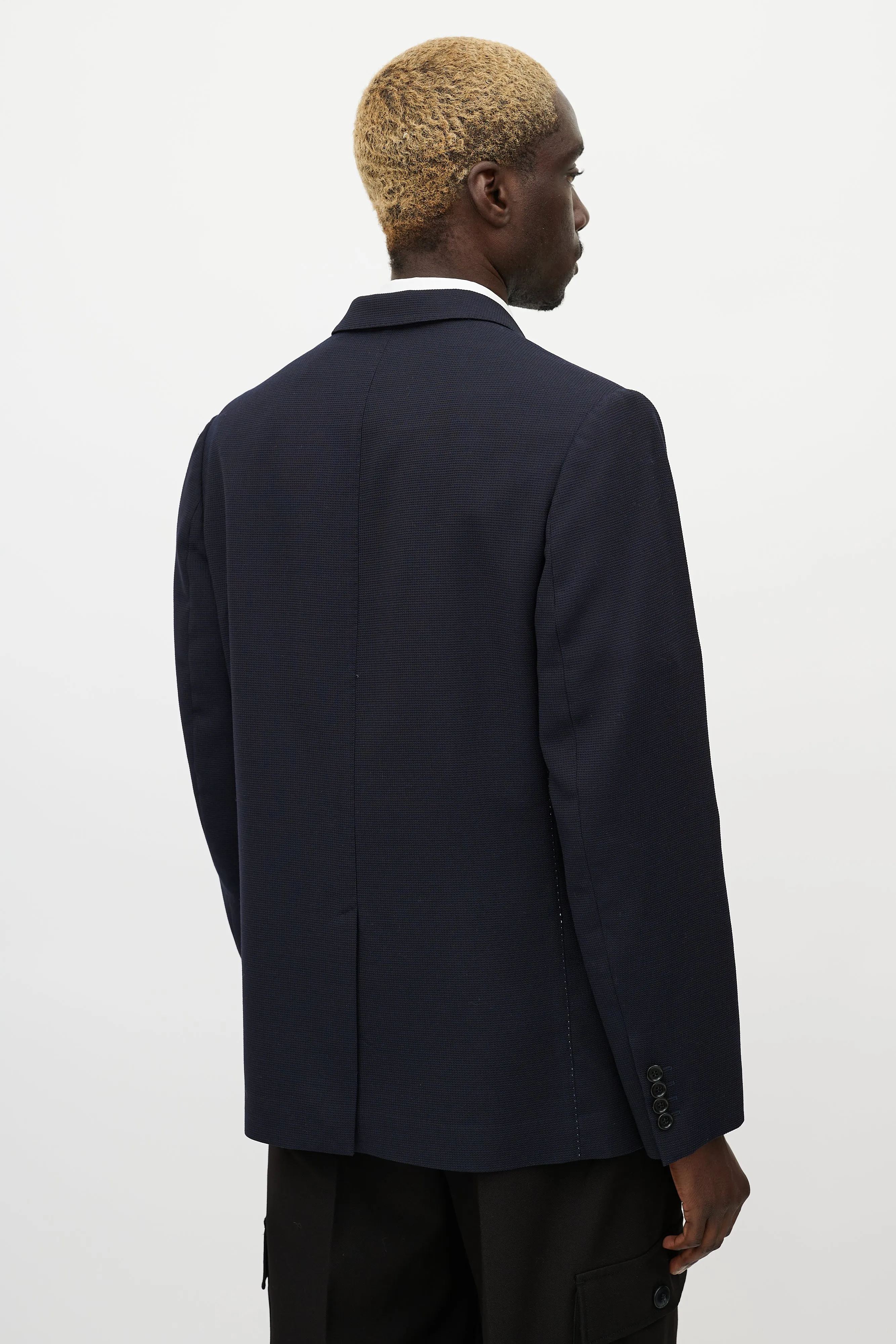Navy Wool & White Stitch Blazer