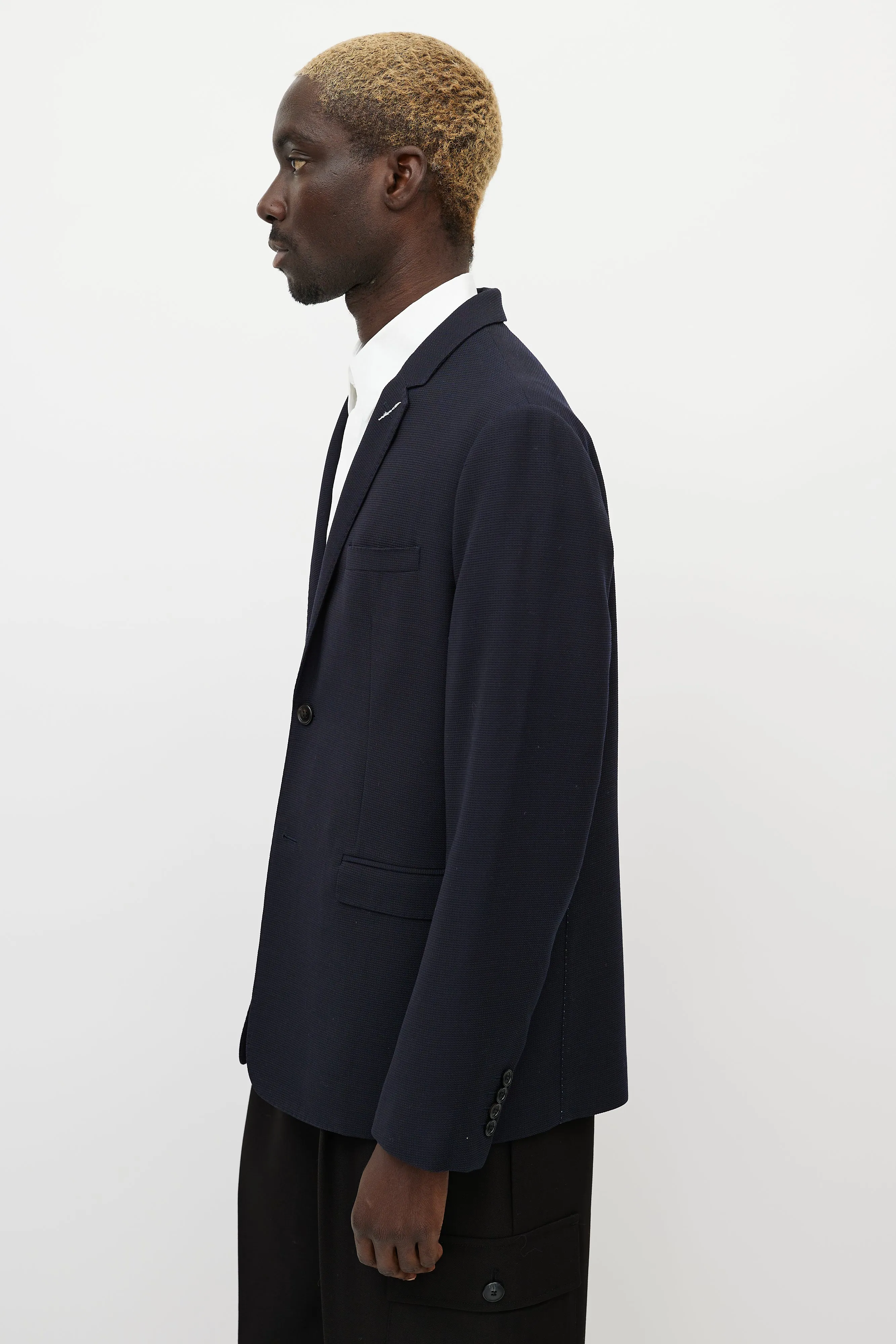 Navy Wool & White Stitch Blazer