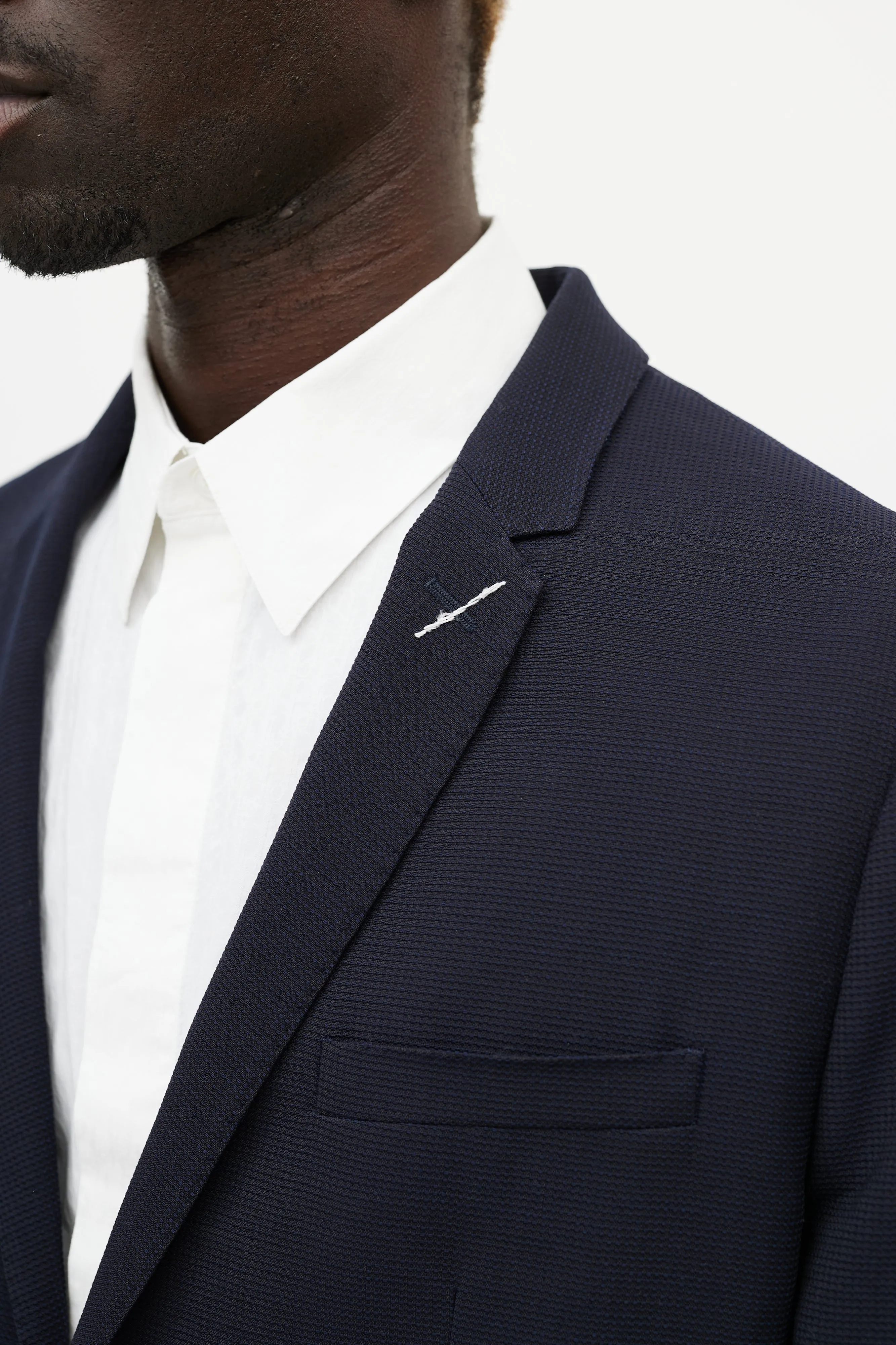 Navy Wool & White Stitch Blazer