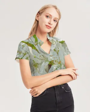 Orchard Blooms Women's Short Sleeve Button Up