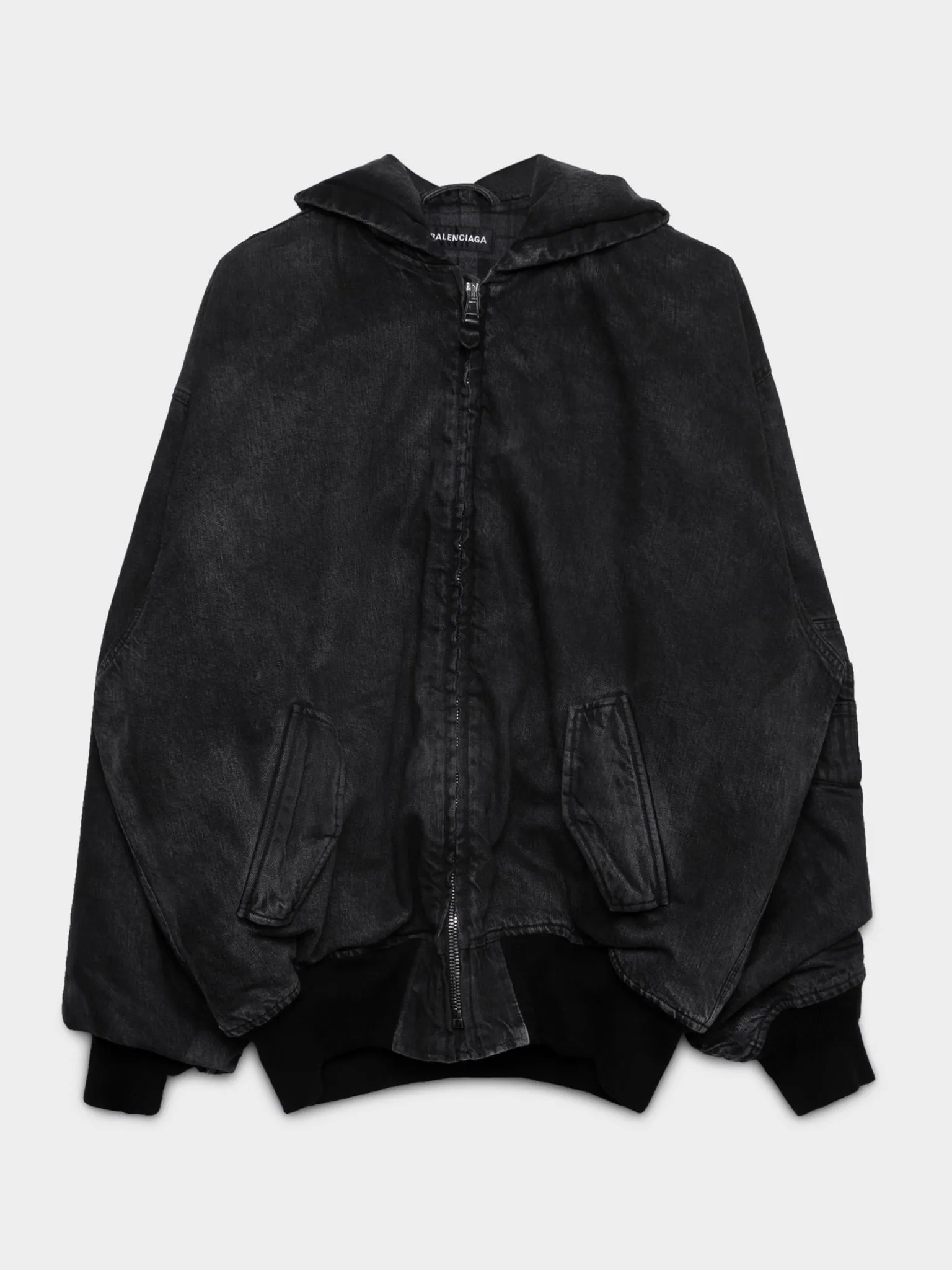 Oversized Hooded Denim Bomber Jacket