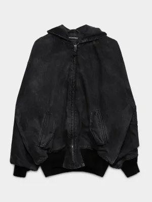 Oversized Hooded Denim Bomber Jacket