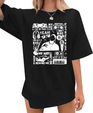 Oversized R&B Concert Outfits Women: Vintage Rock and Roll Shirts Hip Hop Graphic Tees Music Lover Gift Top