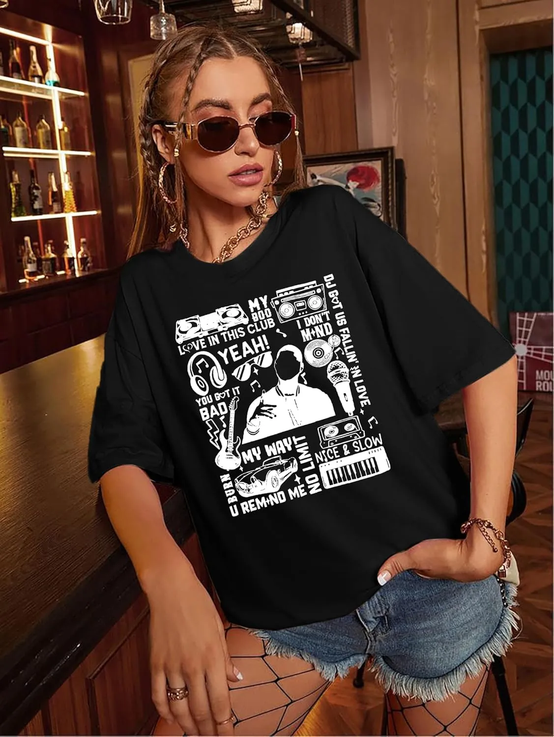 Oversized R&B Concert Outfits Women: Vintage Rock and Roll Shirts Hip Hop Graphic Tees Music Lover Gift Top