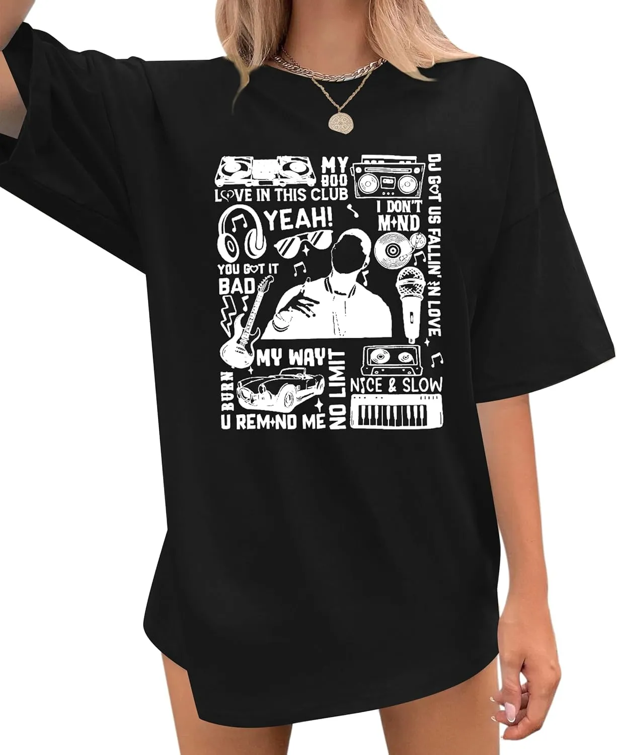 Oversized R&B Concert Outfits Women: Vintage Rock and Roll Shirts Hip Hop Graphic Tees Music Lover Gift Top