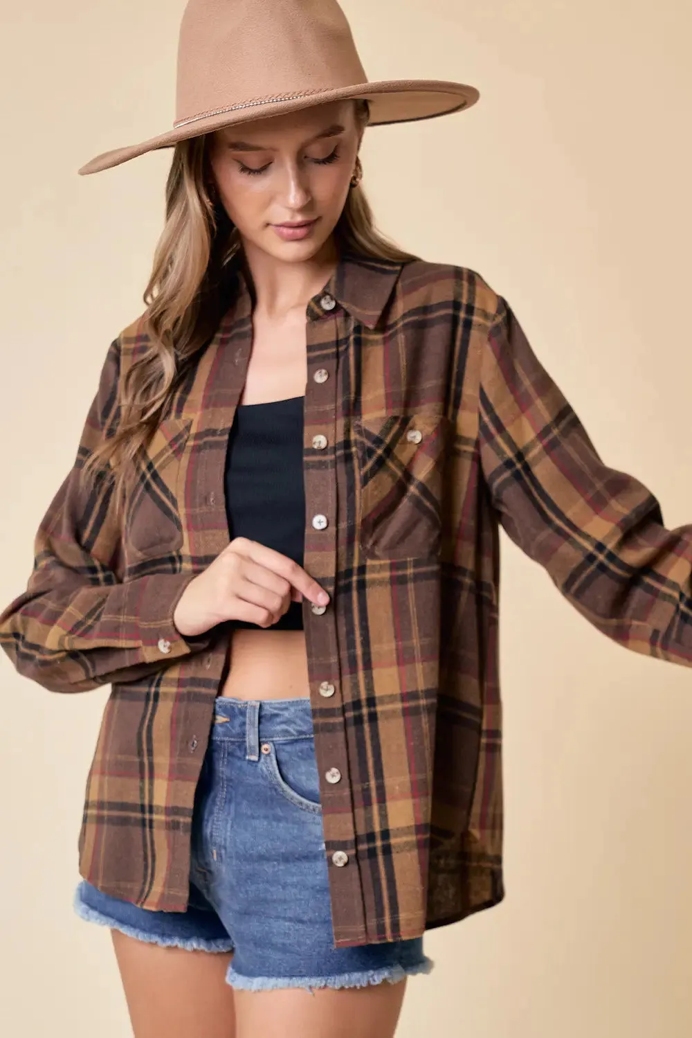 PLAID BUTTON DOWN OVERSIZED SHIRT