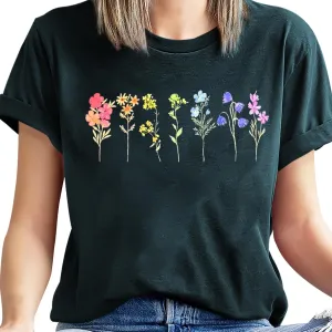 Pride Shirt Woman Cute Wildflower LGBT Pride Month Tshirt Flower LGBTQ Tees