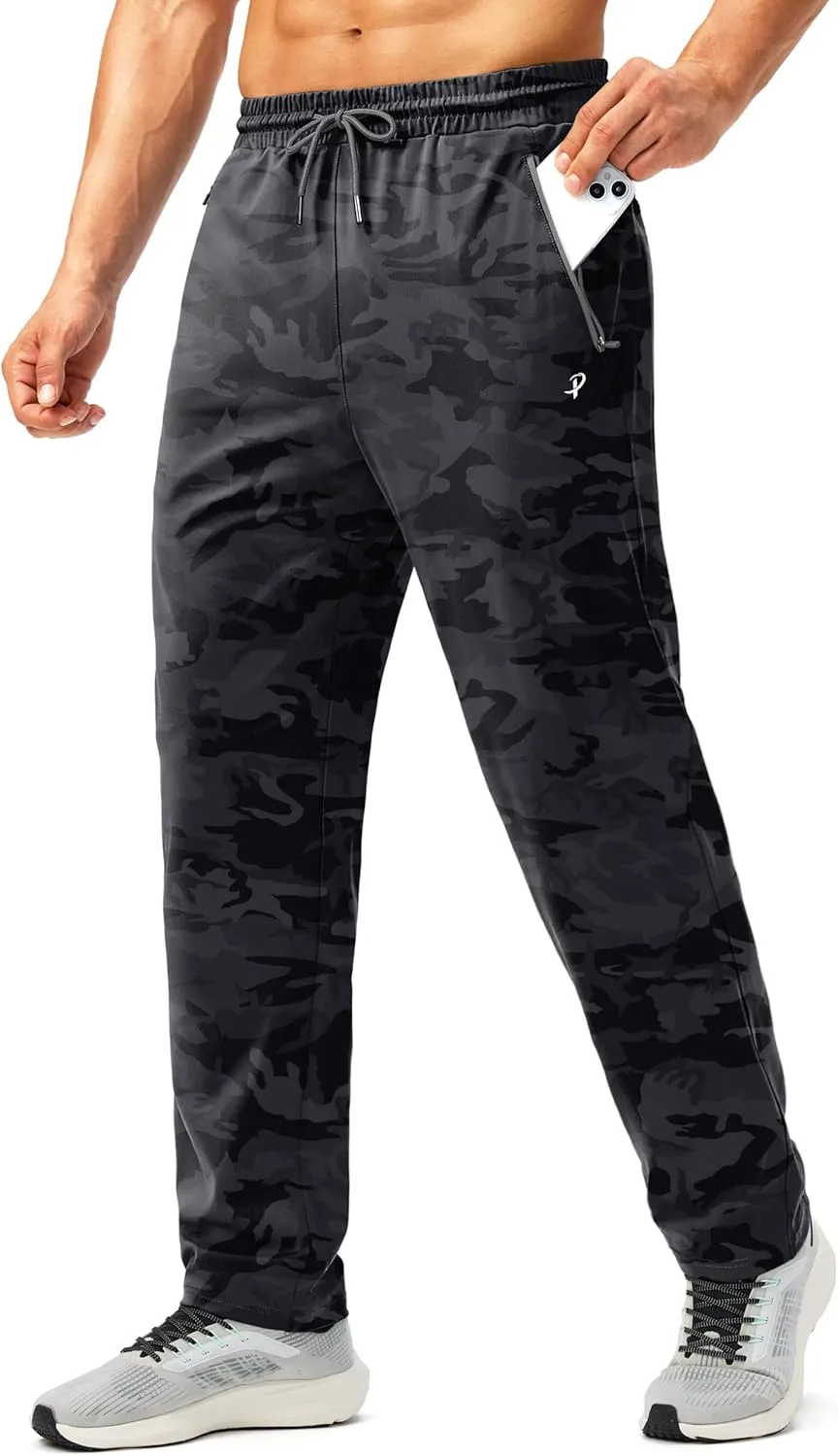 Pudolla Men's Athletic Pants with Zipper Pockets Stretch Workout Sweatpants Lightweight Running Joggers for Men