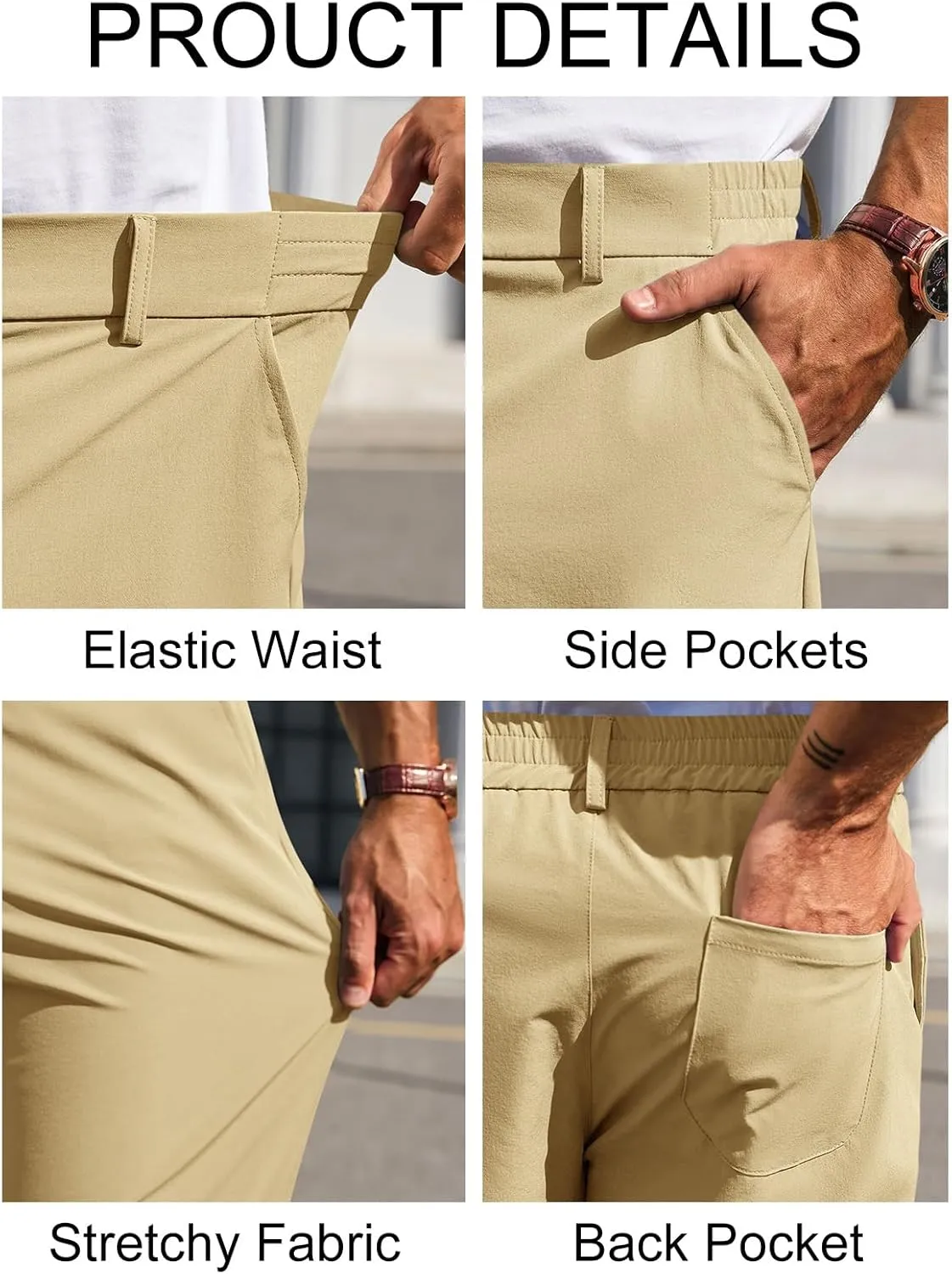 Runcati Mens Stretch Golf Pants Casual Slim Fit Dress Pants Elastic Waist Tapered Work Cropped Trousers