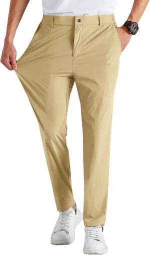 Runcati Mens Stretch Golf Pants Casual Slim Fit Dress Pants Elastic Waist Tapered Work Cropped Trousers