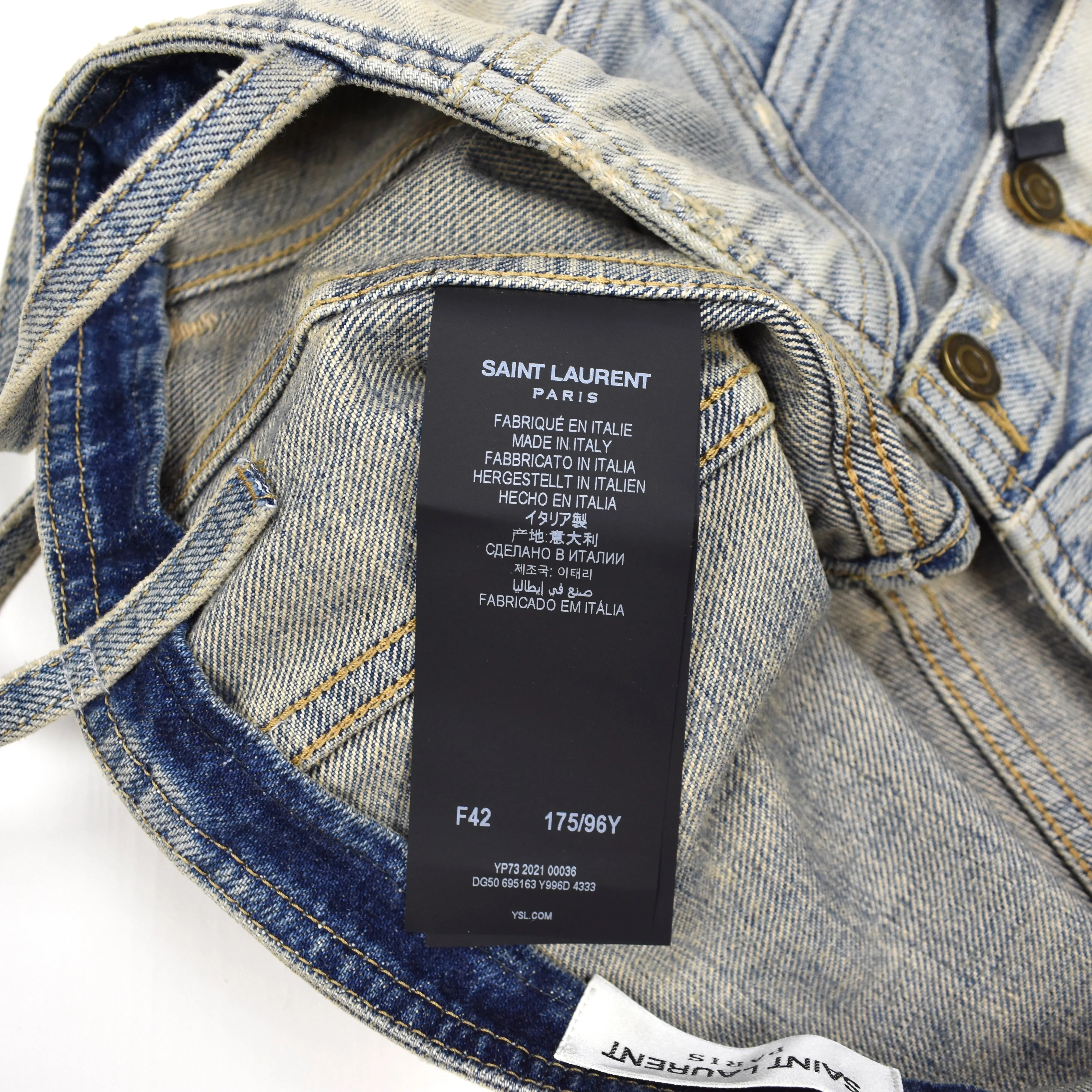 Saint Laurent - Blue Distressed Denim Crop Top